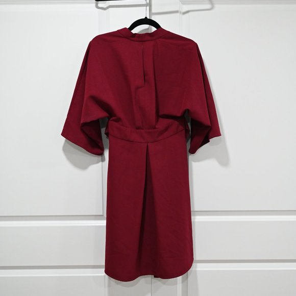 TOME NYC Size 2 V-Neck Belted Shift Dress Burgundy | Size 2 - Picture 8 of 10